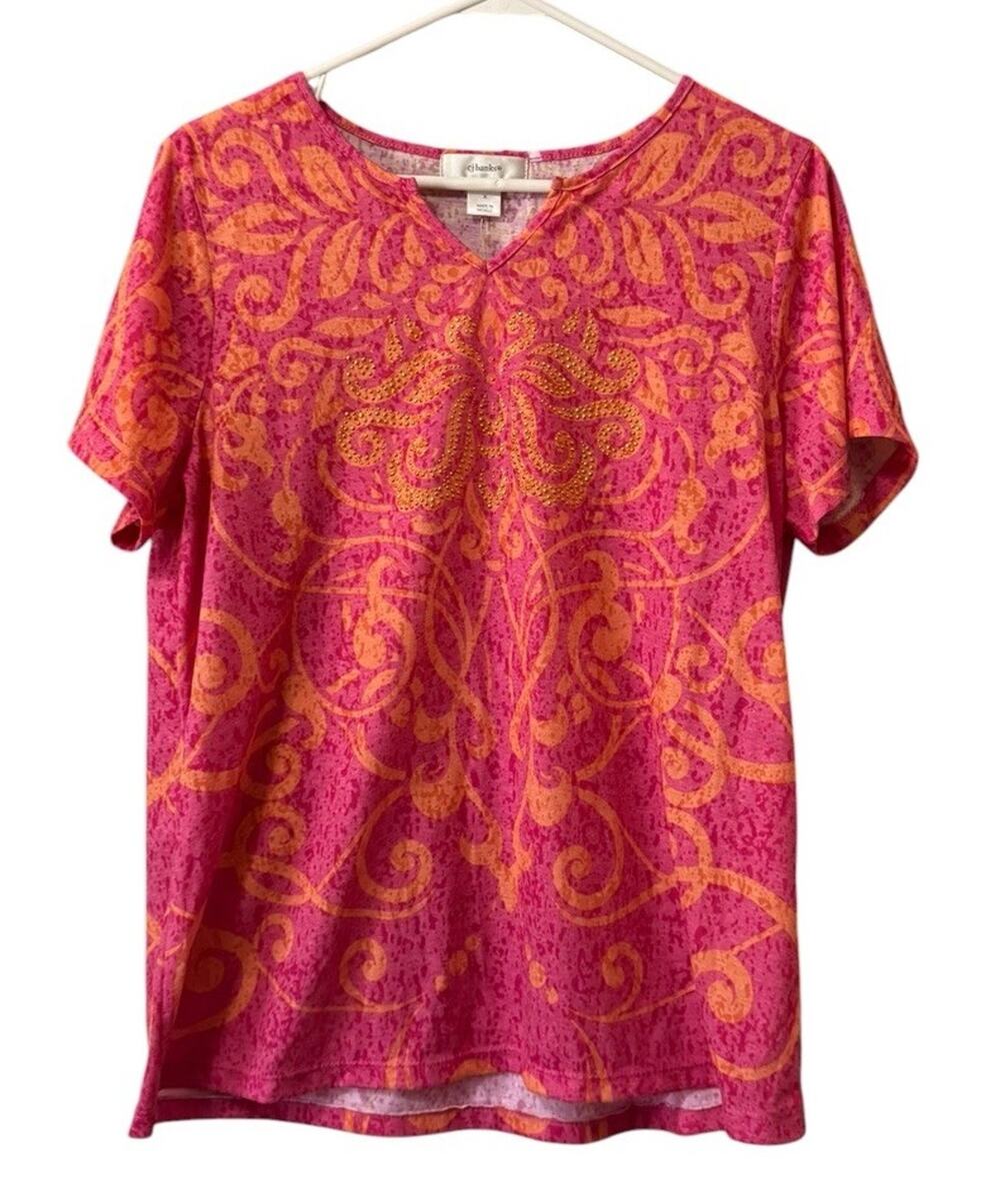 Christopher & Banks Women Size X Short Sleeve V Neck Shirt Top Classic City NWT